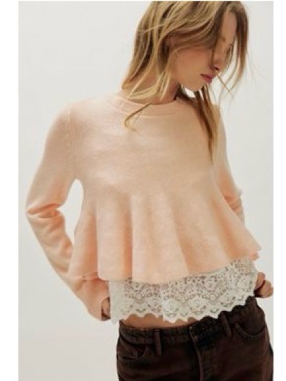Free People Pale Peach Peplum Sweater